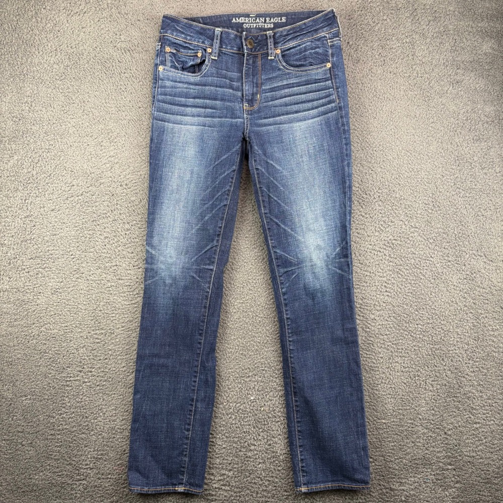 American Eagle Outfitters Women's Super Stretch Straight Leg Jeans - Blue Wash